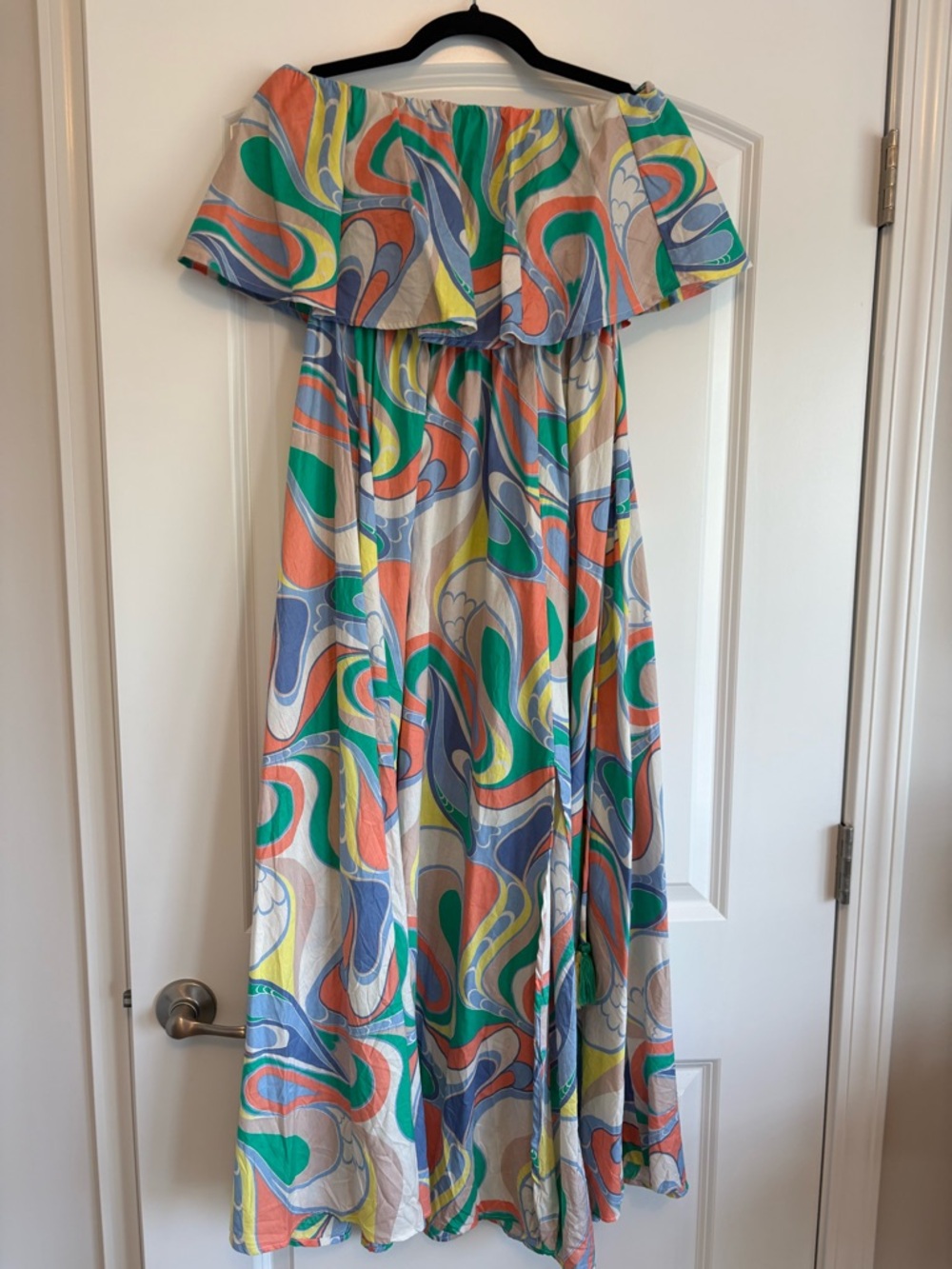 Aakaa Multicolor Swirl Maxi Dress in Green, Blue & Orange